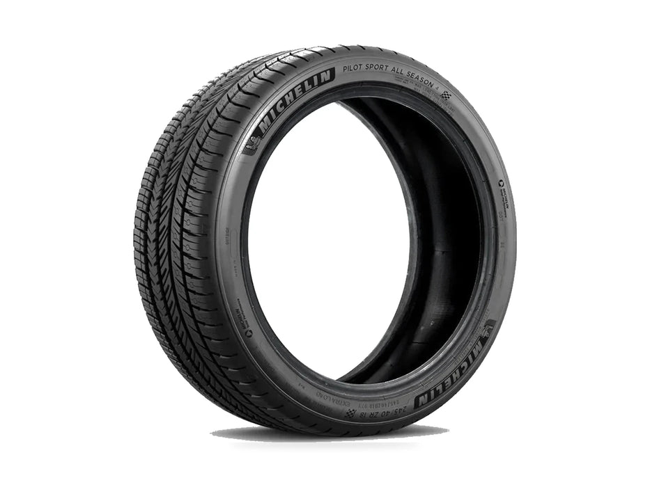 Michelin Pilot Sport All Season 4 tire only, three-quarter view with tread visible on white background