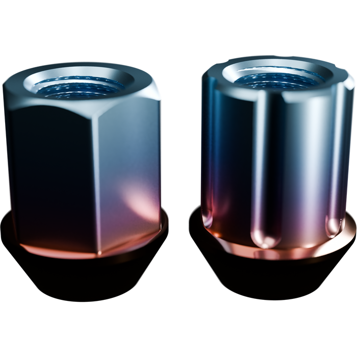 Titanium short lug nuts, standard and anti-theft, cutout